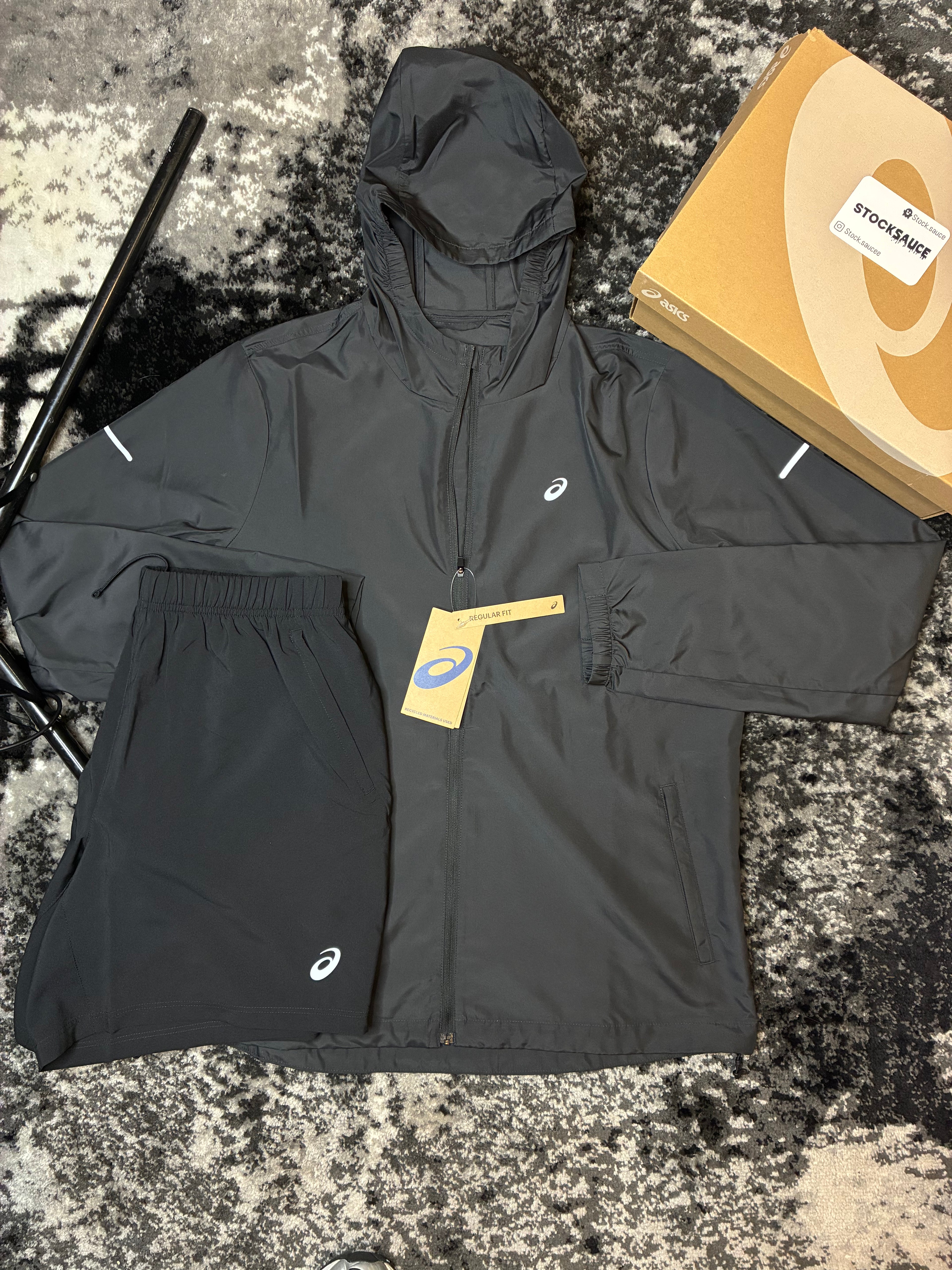 ASICS black jacket and short set